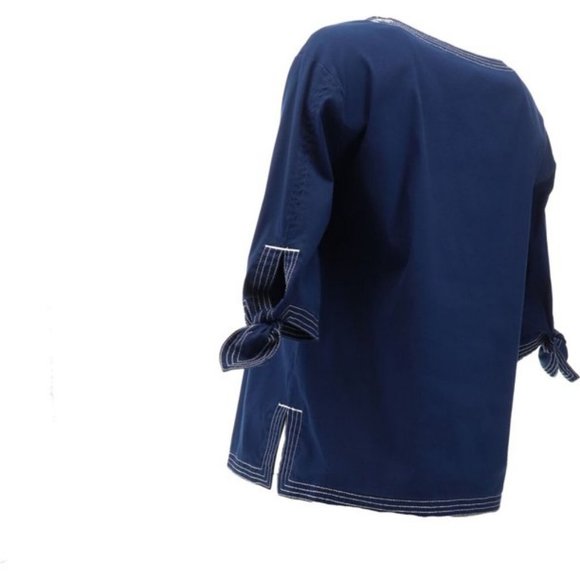 NWT LANDS' END WOMEN'S 3/4 SLEEVE POPLIN TIE SLEEVE SHIRT DEEP SEA NAVY 2P - Picture 4 of 8